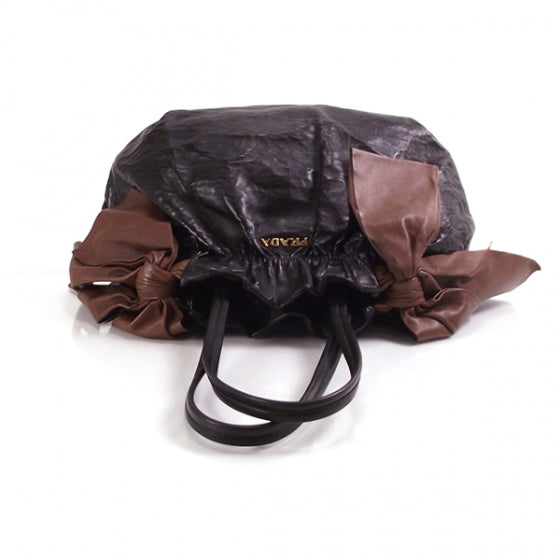Nappa Leather Gathered Bow Brown