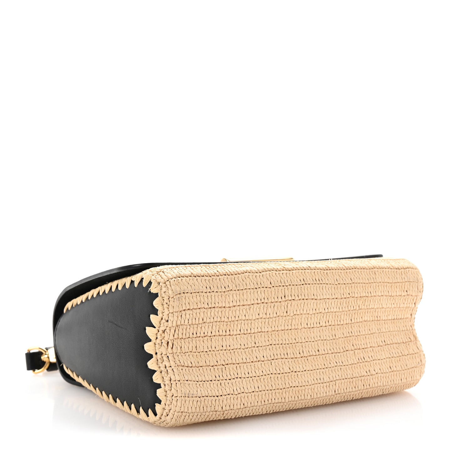 Calfskin Raffia Twist Shoulder Bag MM Black