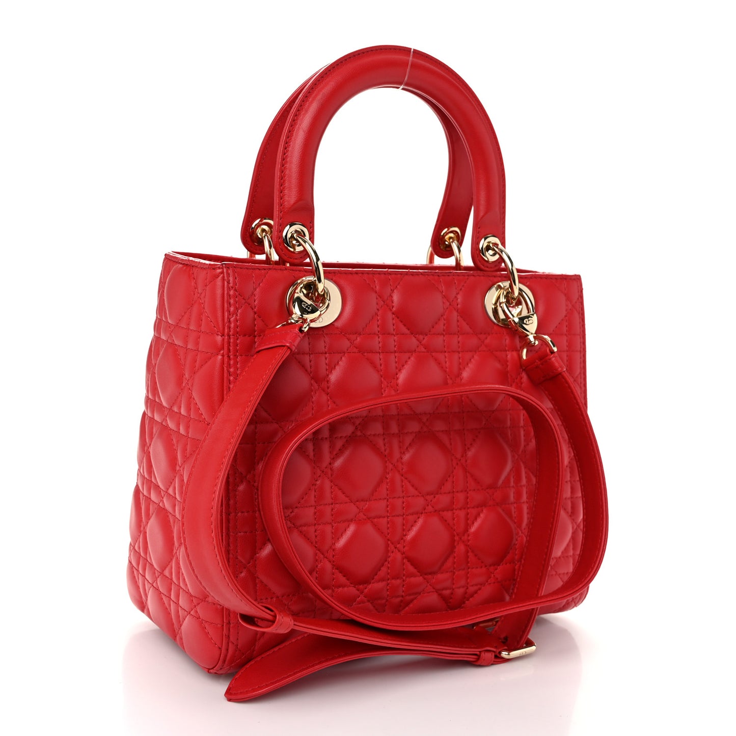 Lambskin Cannage Medium Lady Dior Red