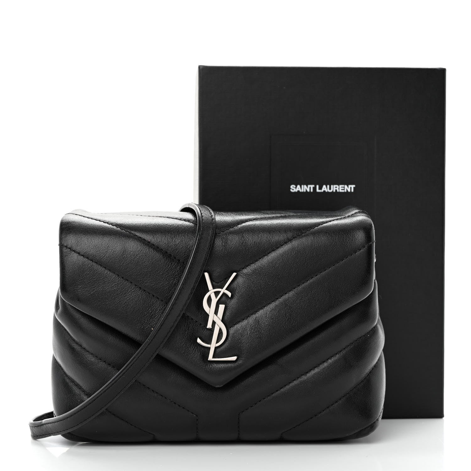 Saint Laurent Calfskin Y Quilted Monogram Toy Loulou Crossbody Bag Black 12 of 12
