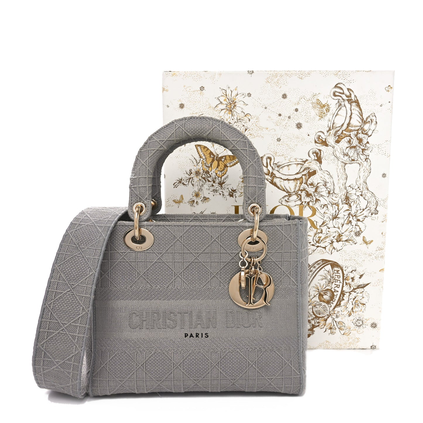 Canvas Embroidered Cannage Medium Lady D-Lite Gray