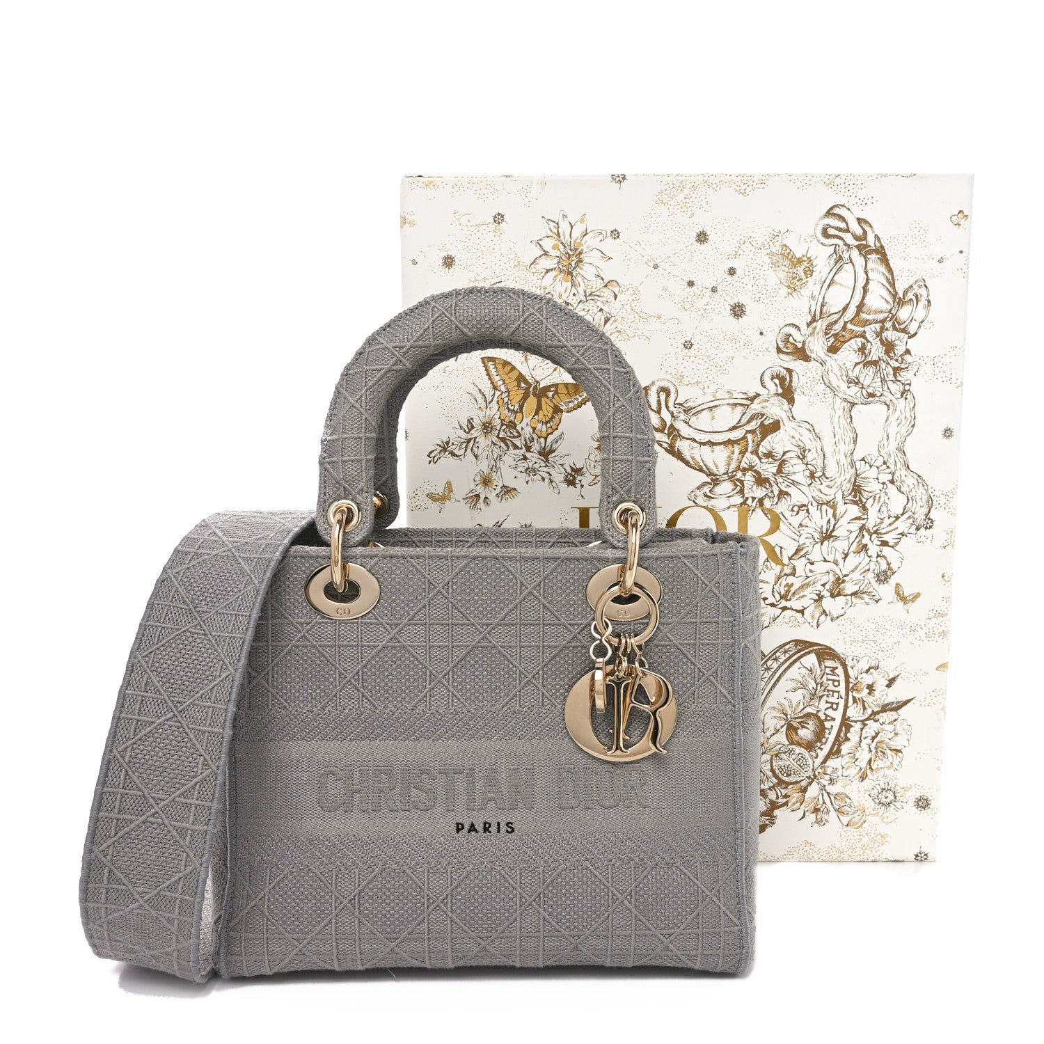 Christian Dior Canvas Embroidered Cannage Medium Lady D-Lite Gray 11 of 12