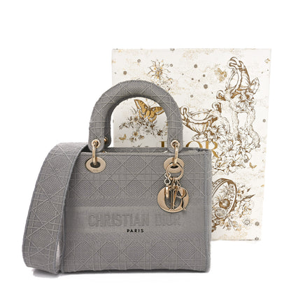 Christian Dior Canvas Embroidered Cannage Medium Lady D-Lite Gray 11 of 12