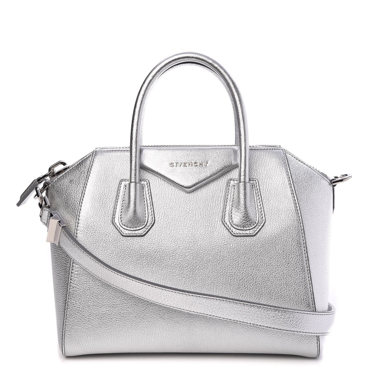 Metallic Sugar Goatskin Small Antigona Silver