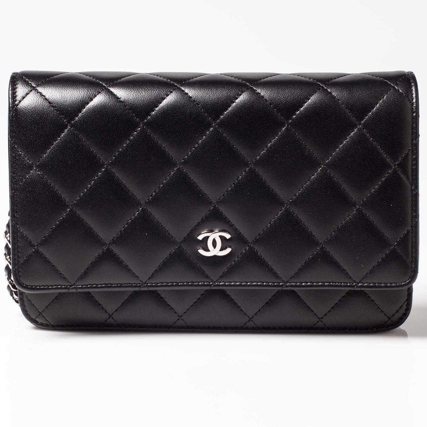 Lambskin Quilted Wallet On Chain WOC Black