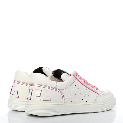 Chanel Calfskin Womens Logo Sneakers 37.5 White Pink 4 of 8