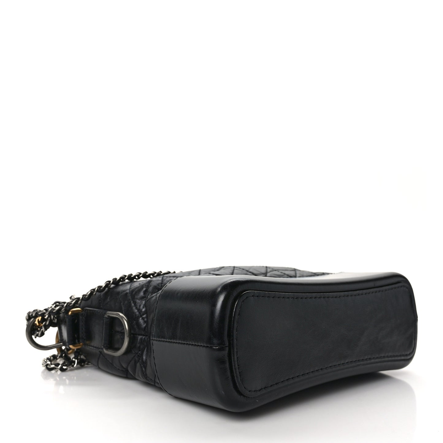 Aged Calfskin Quilted Medium Gabrielle Logo Hobo Black