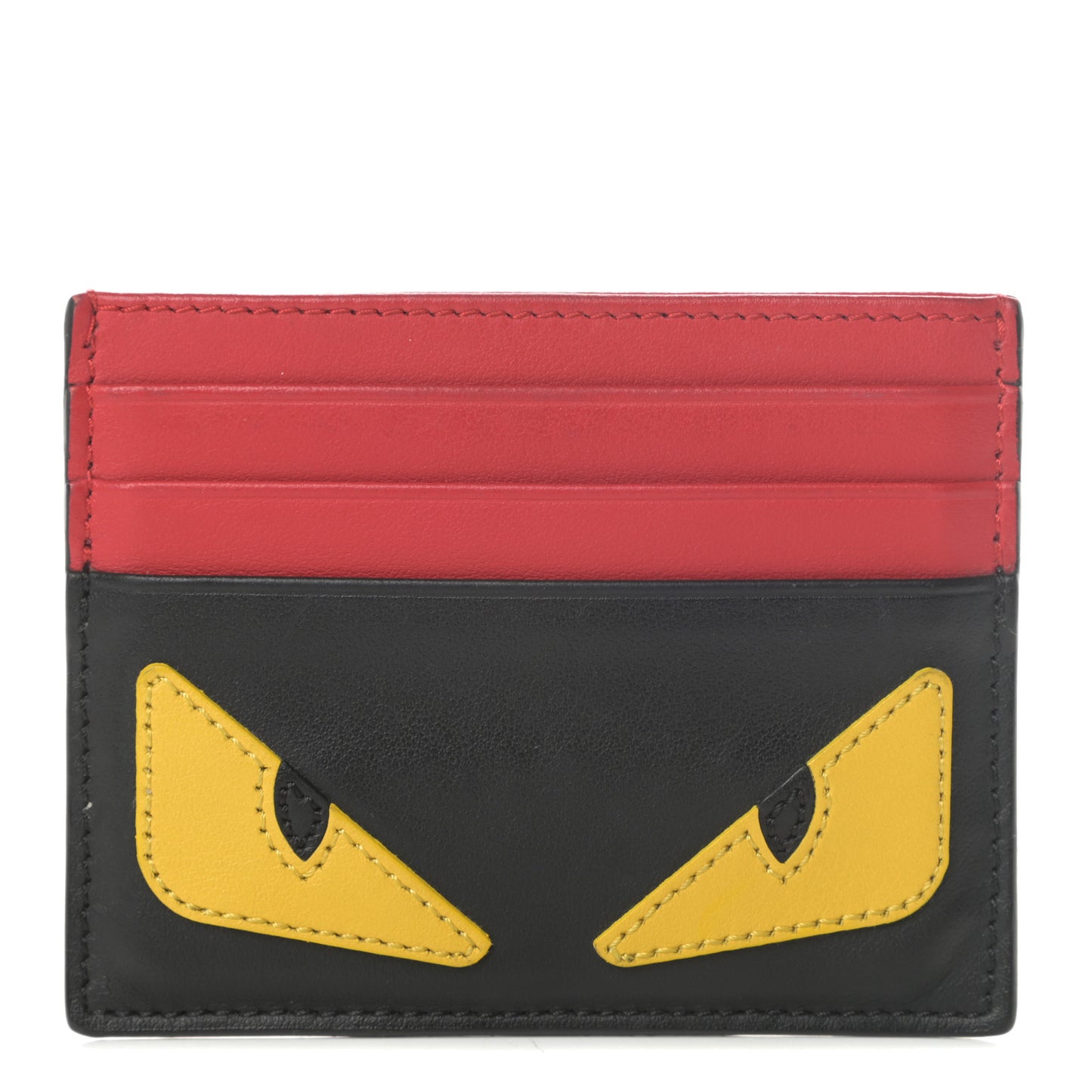 Vitello Century Monster Eyes Inlay Card Holder Black Giallo Rosso