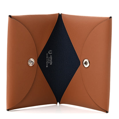 Hermes Swift Horseshoe Calvi Card Case Gold Bleu Navy 5 of 8