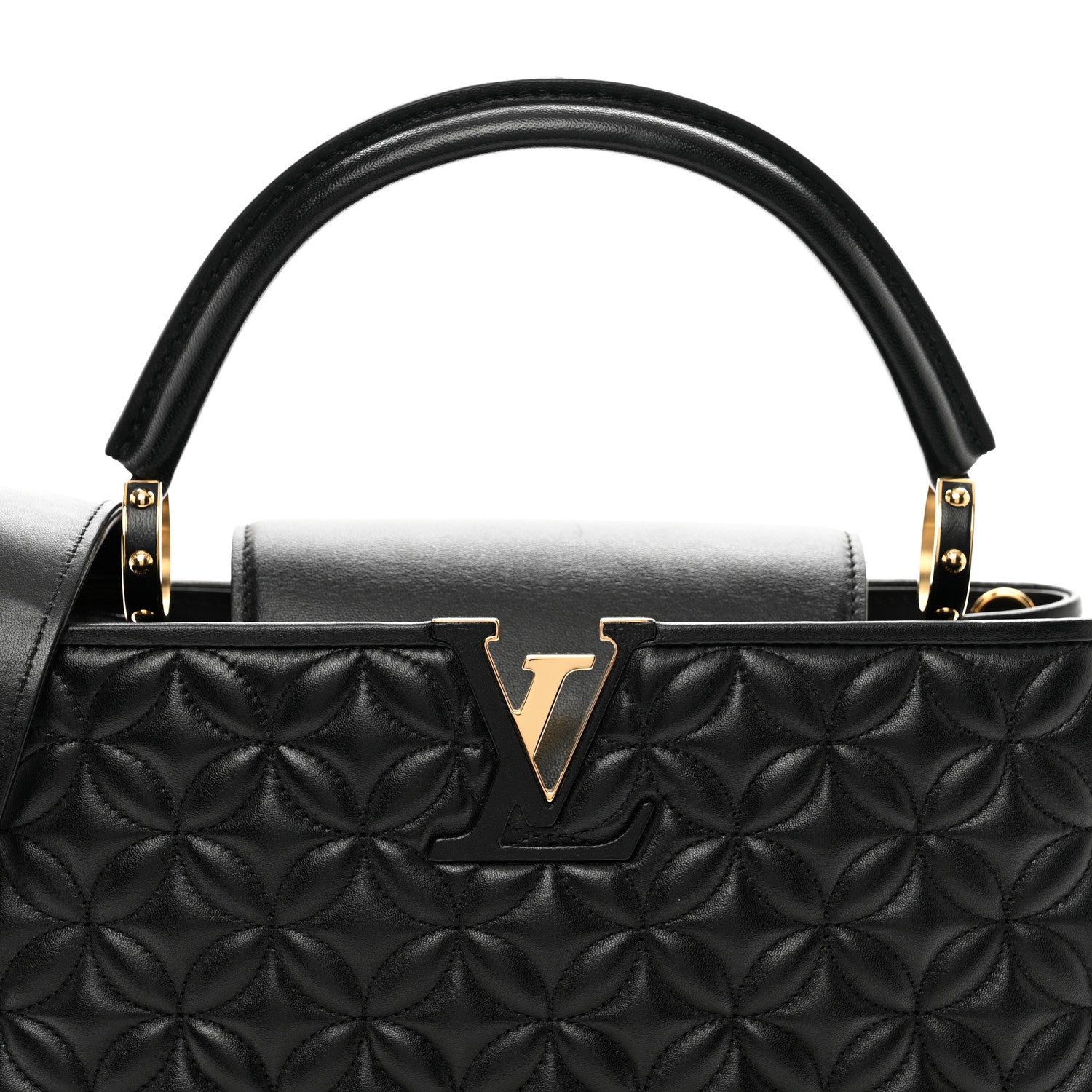 Louis Vuitton Lambskin Quilted Flower Capucines PM Black 5 of 9