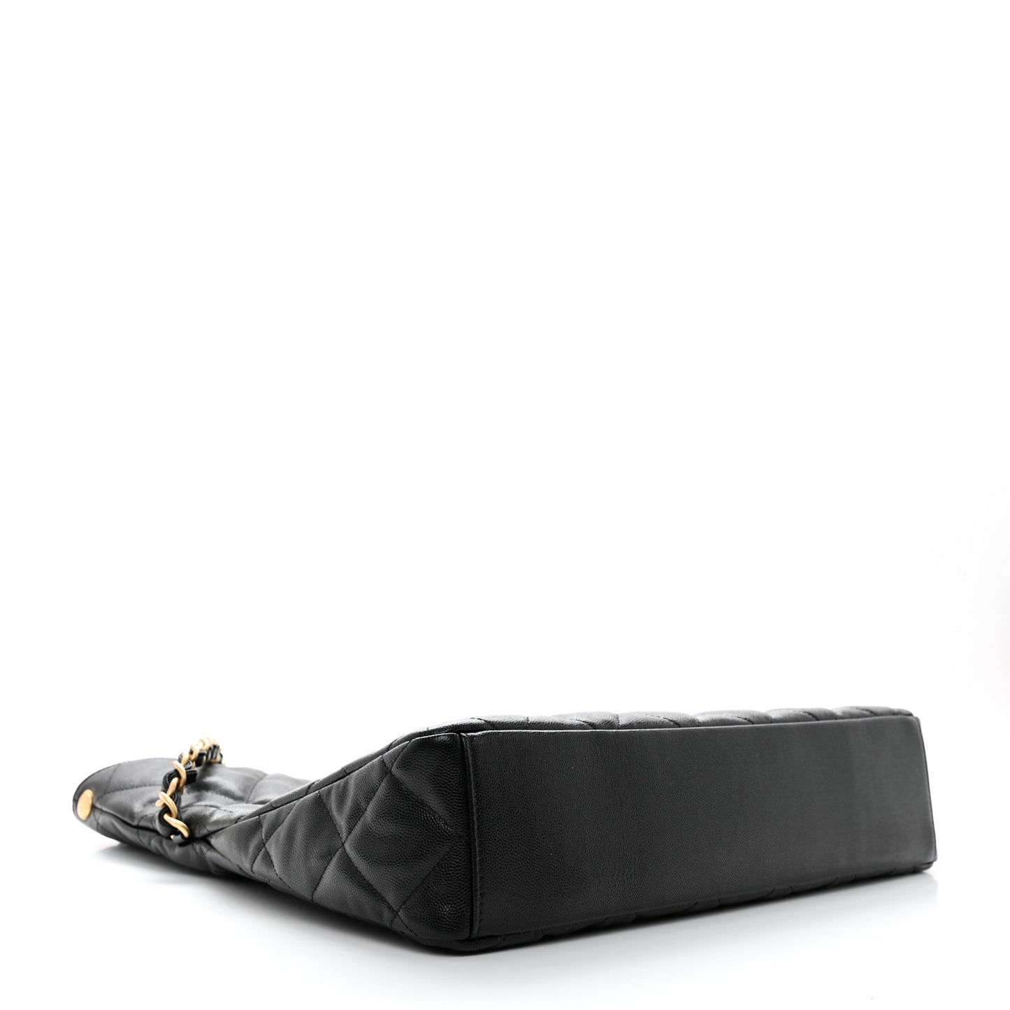 Caviar Quilted Fold Over Hobo Black