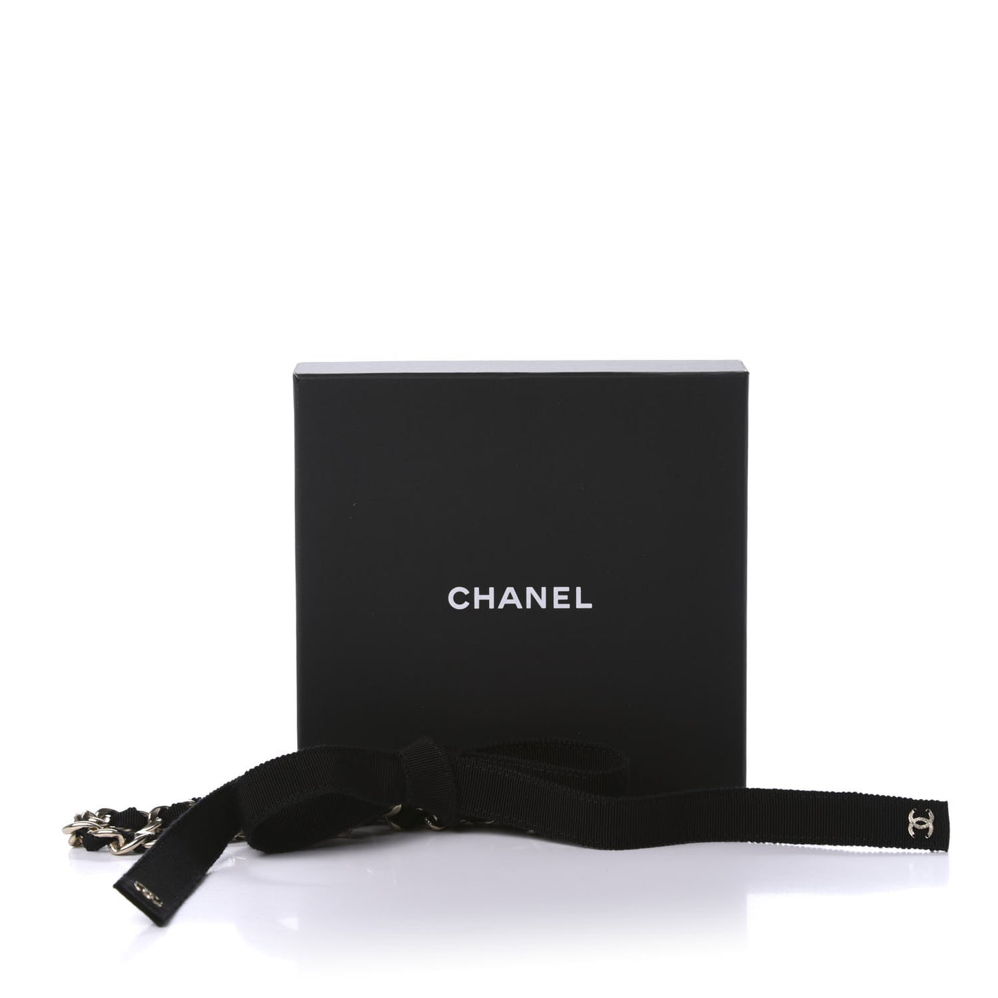 Grosgrain Chain CC Bow Belt S Black Gold
