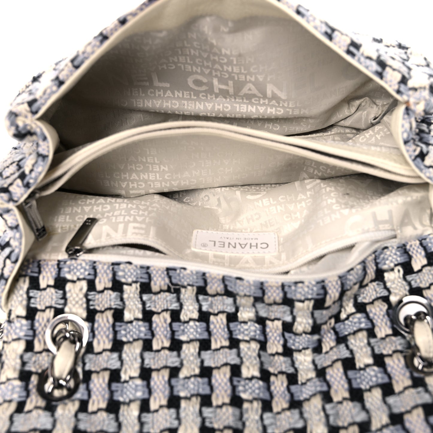 Tweed Calfskin Woven Single Flap Blue