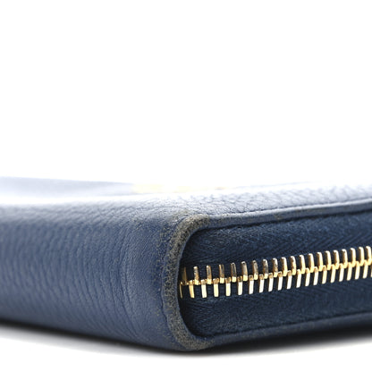 Prada Vitello Daino Metal Zip Around Wallet Blue 9 of 9