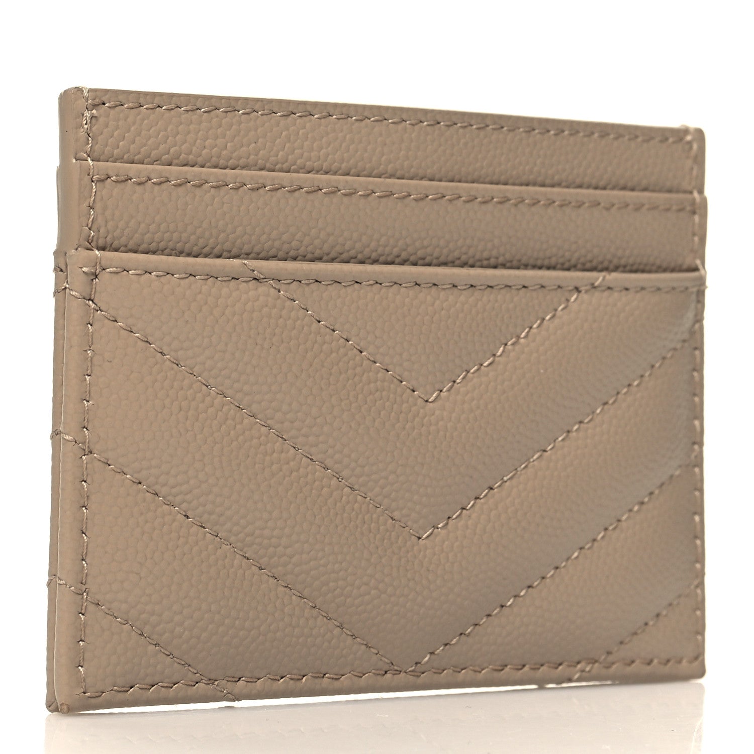 Saint Laurent Grain De Poudre Matelasse Chevron Monogram Credit Card Case Dark Beige 3 of 9