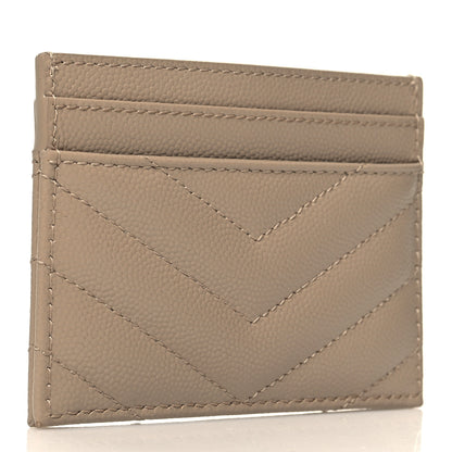 Saint Laurent Grain De Poudre Matelasse Chevron Monogram Credit Card Case Dark Beige 3 of 9