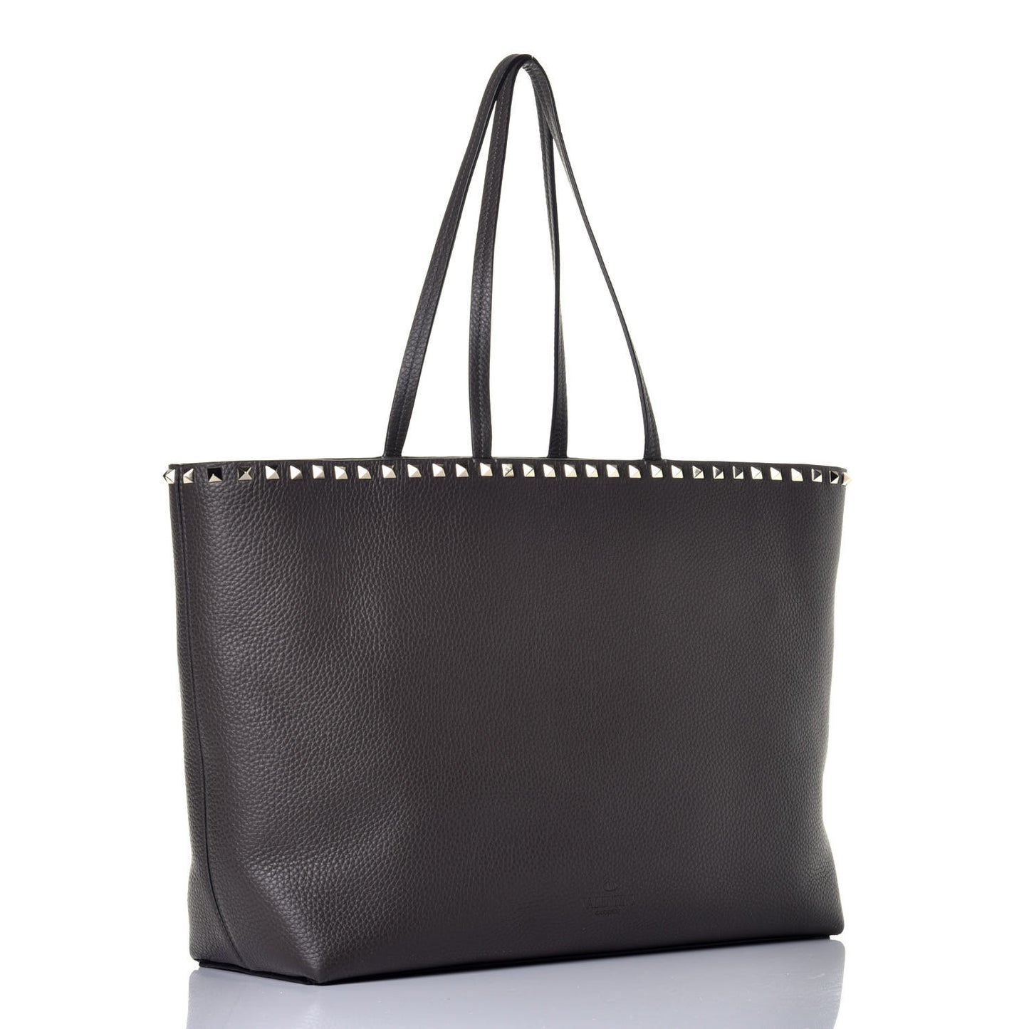 Grained Calfskin Rockstud Shoulder Tote Graphite