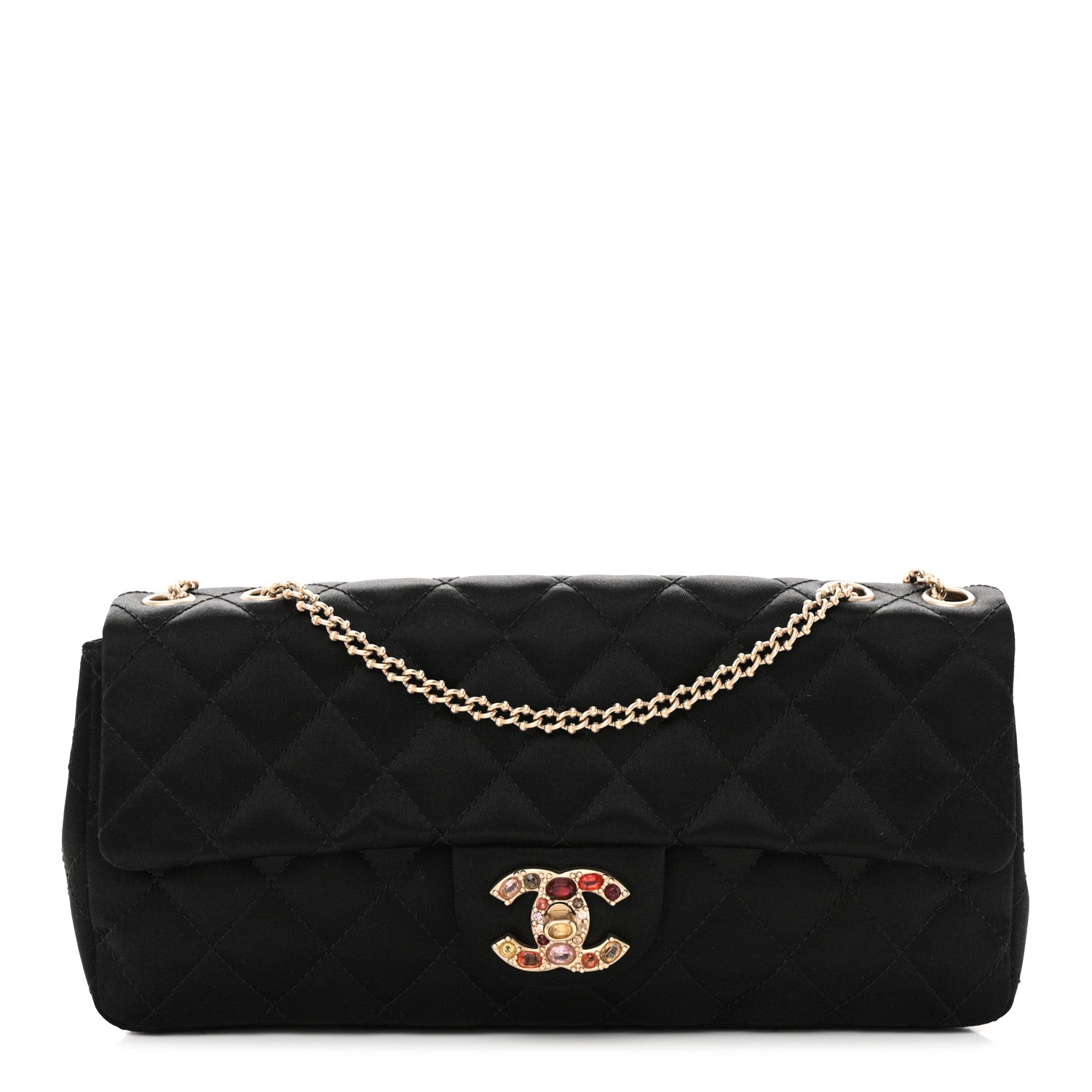 Chanel Satin Quilted Precious Jewel East West Flap Black 1 of 12