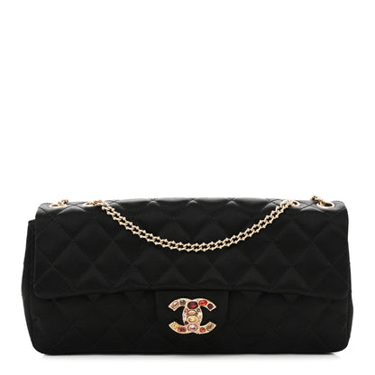 Chanel Satin Quilted Precious Jewel East West Flap Black 1 of 12