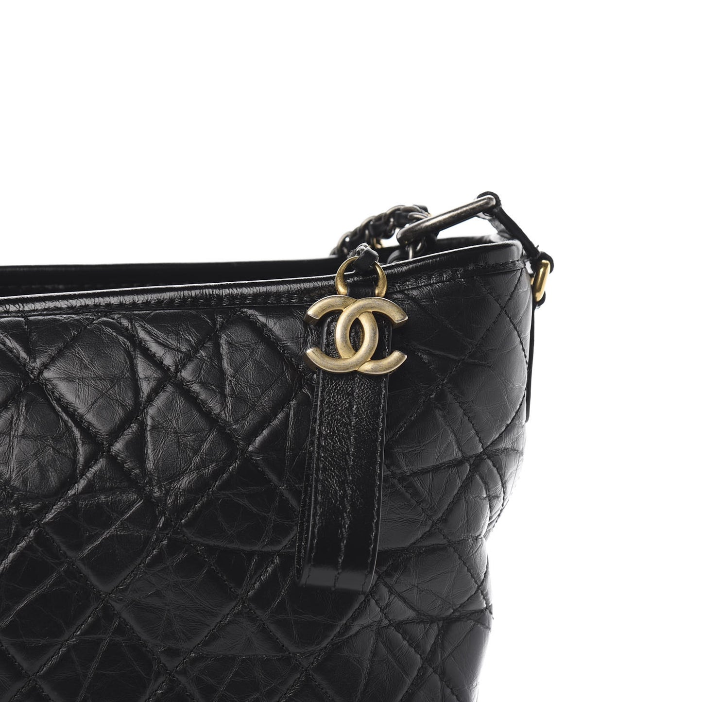 Aged Calfskin Quilted Large Gabrielle Hobo Black
