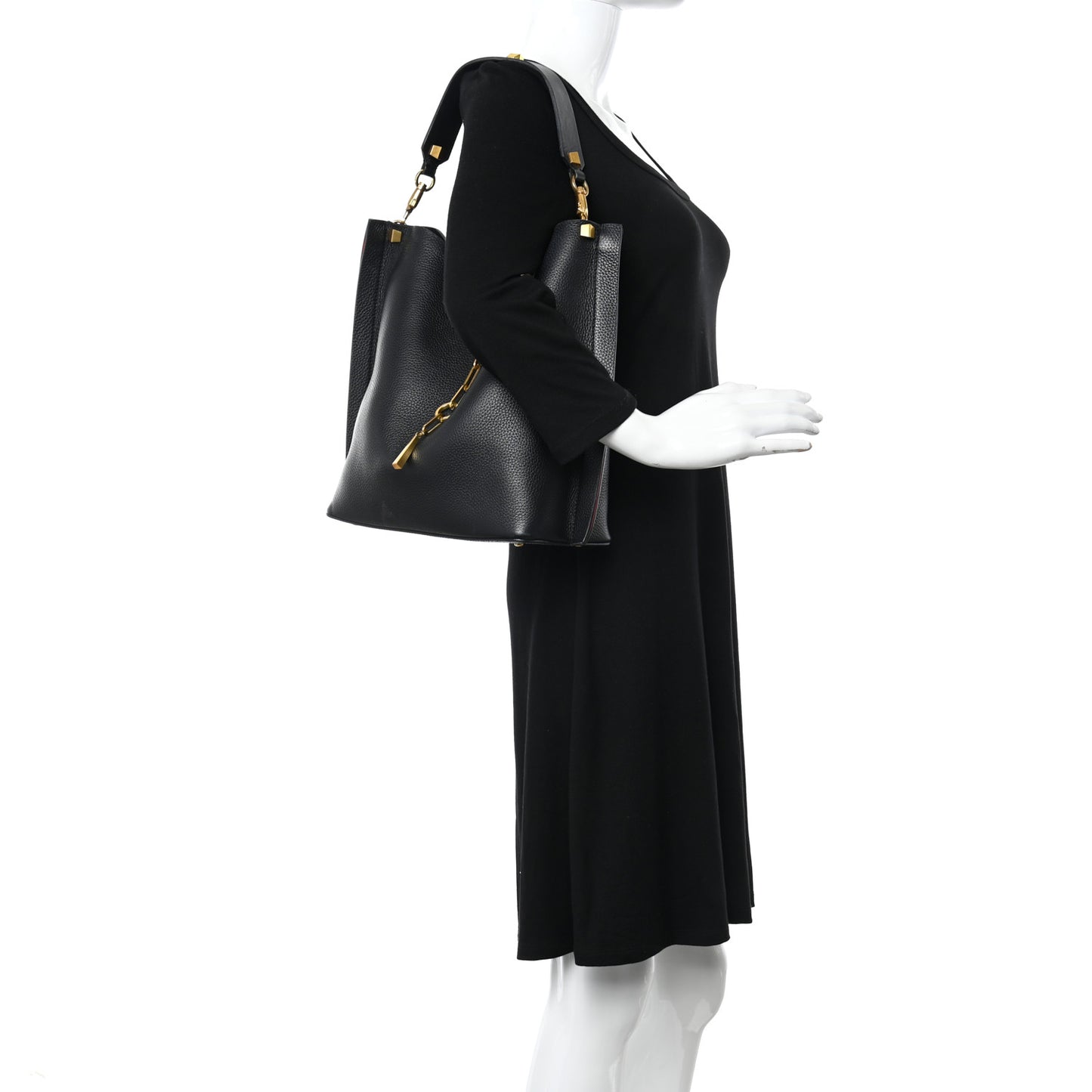 Grainy Calfskin Escape Hobo Bag Black