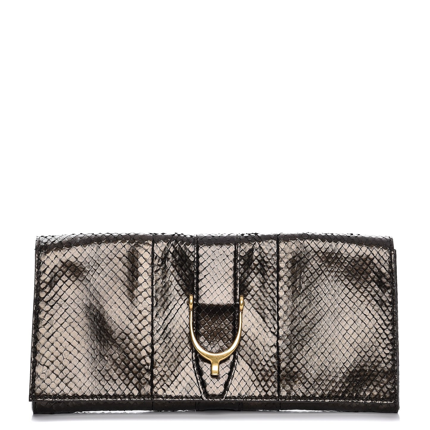 Metallic Python Soft Stirrup Clutch Brown