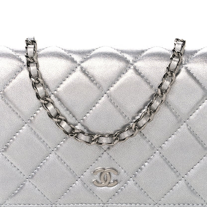 Chanel Metallic Lambskin Quilted Wallet On Chain WOC Silver 8 of 11