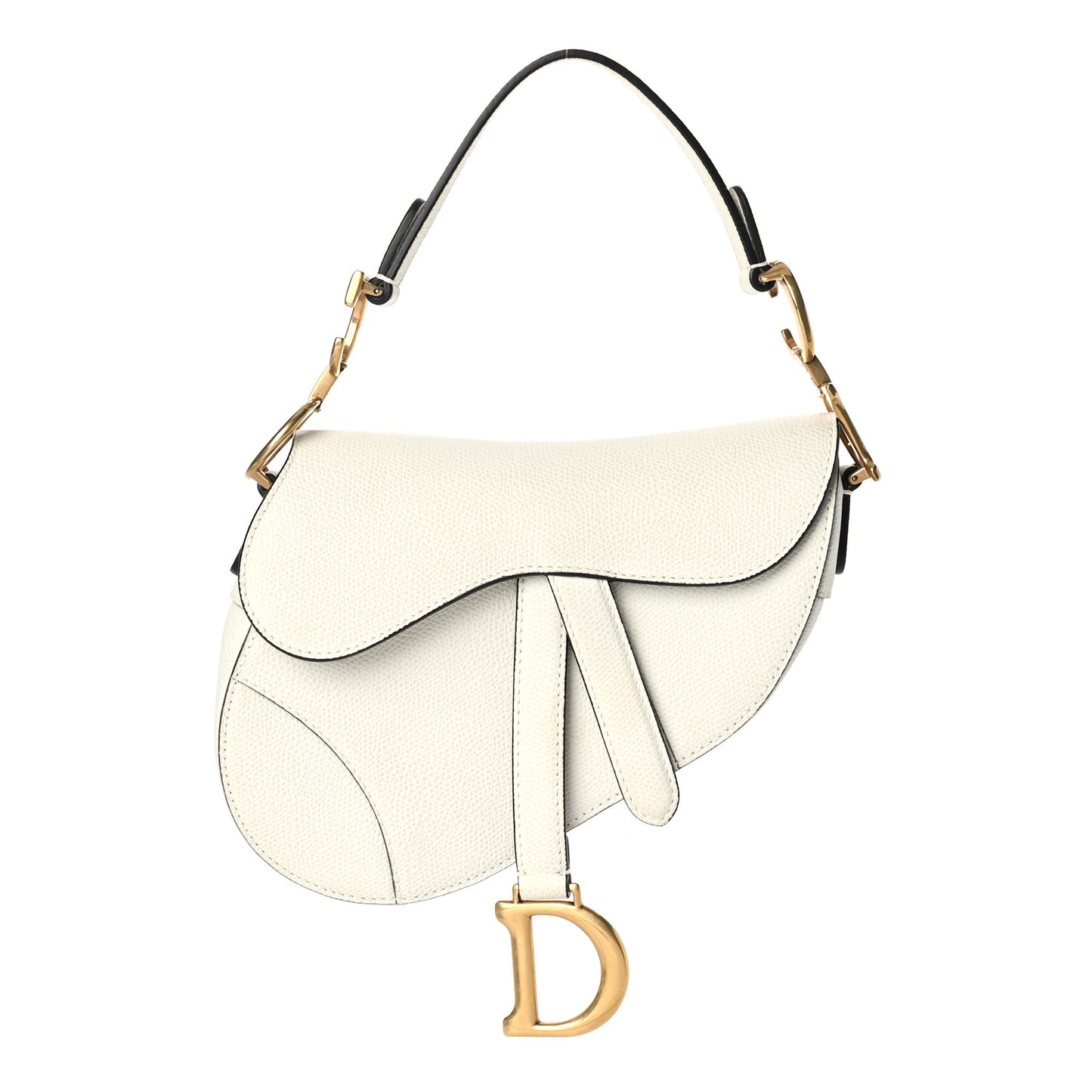 Grained Calfskin Mini Saddle Bag White