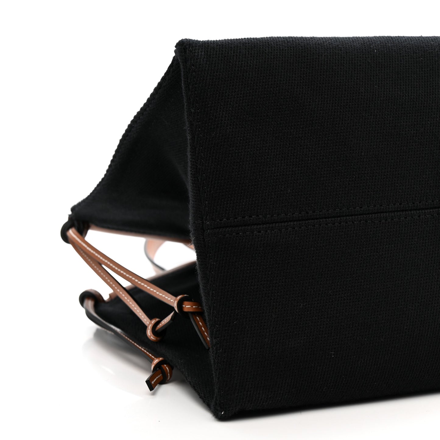 Canvas Calfskin Cushion Tote Black Tan