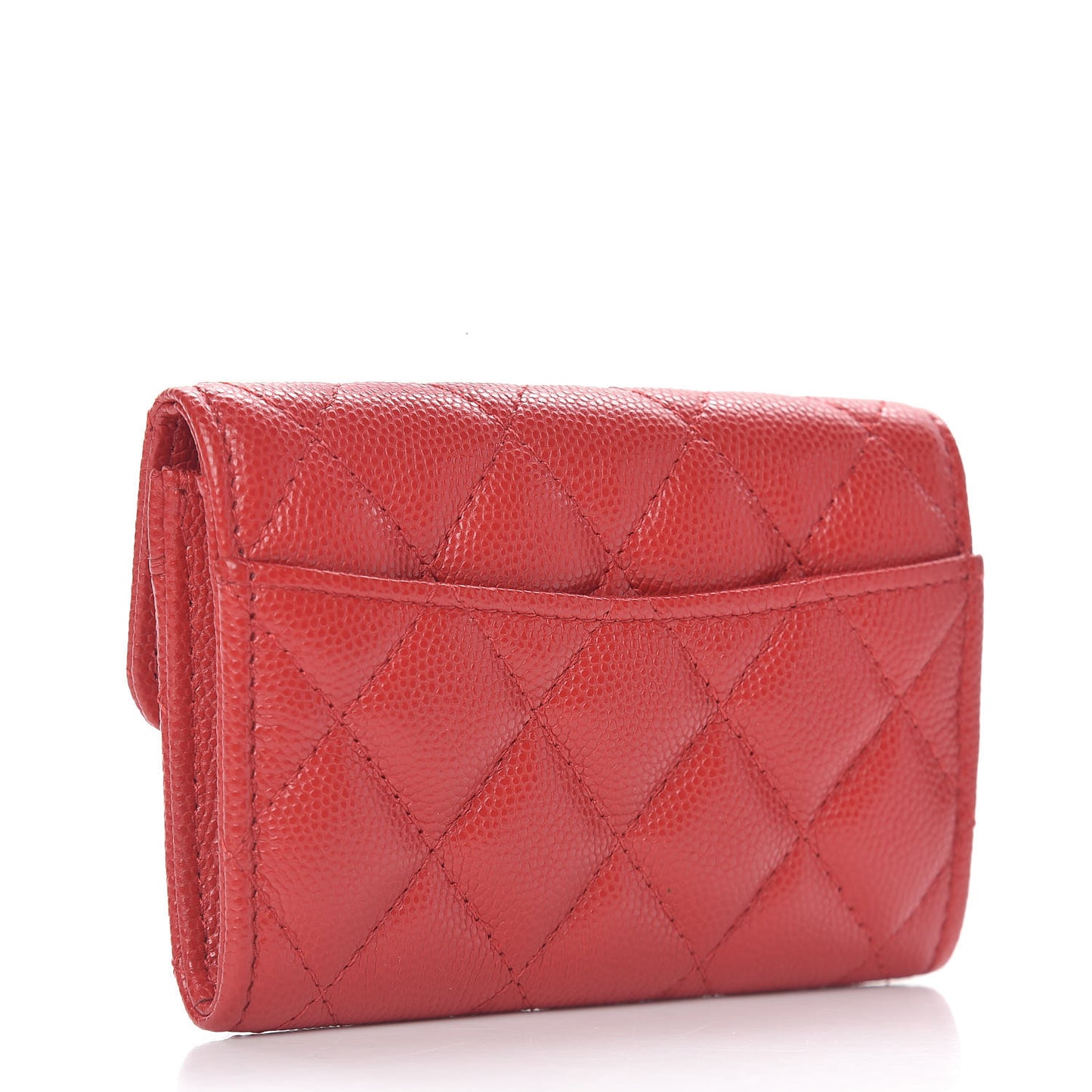 Caviar Quilted Flap Card Holder Wallet Red