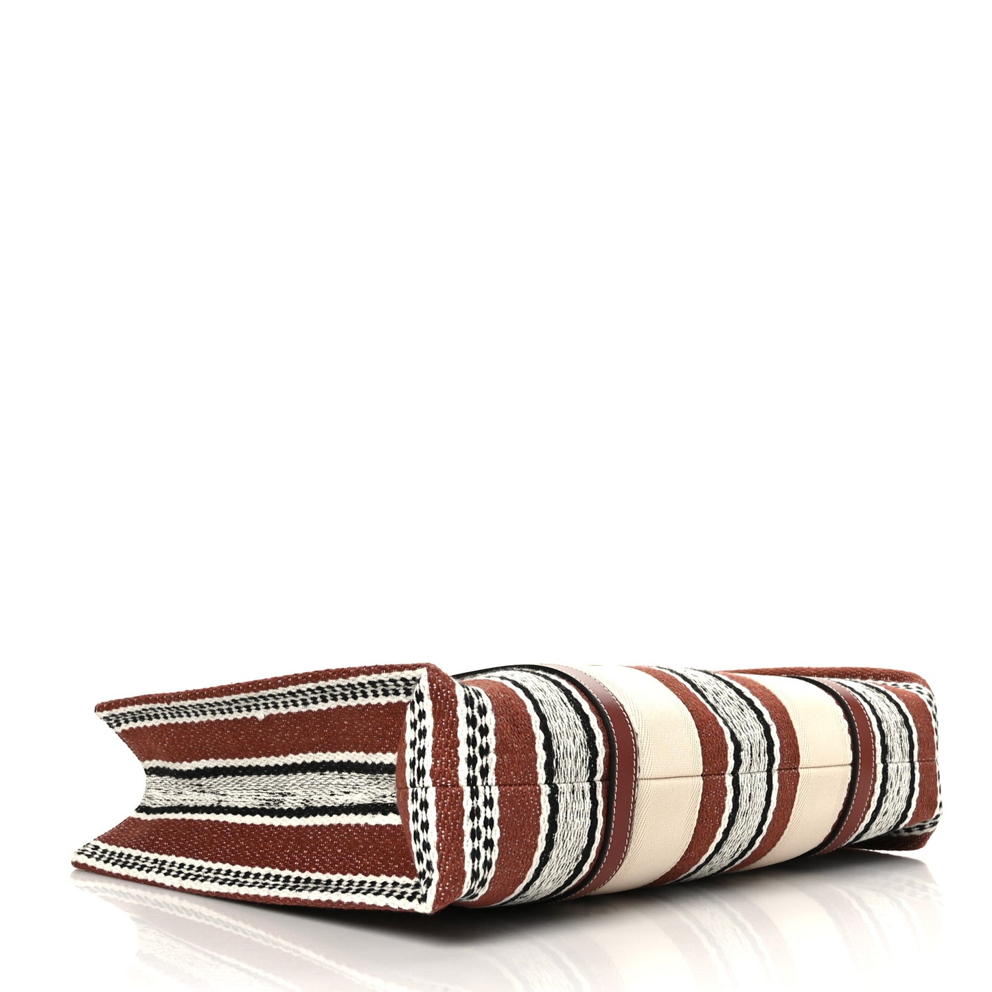 Woven Linen Large Woody Striped Ribbon Tote Sepia Brown