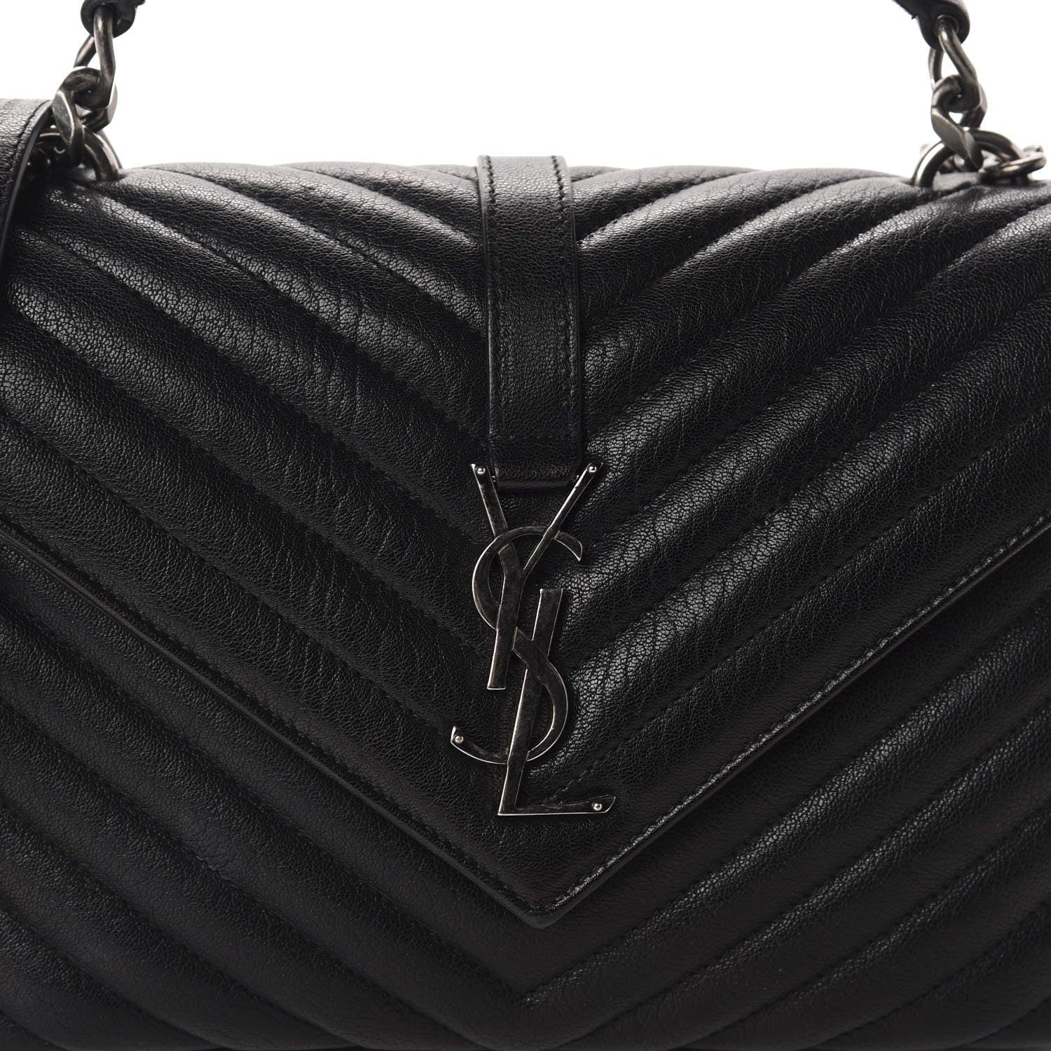 Saint Laurent Sheepskin Matelasse Chevron Monogram Medium College Bag Black 13 of 13