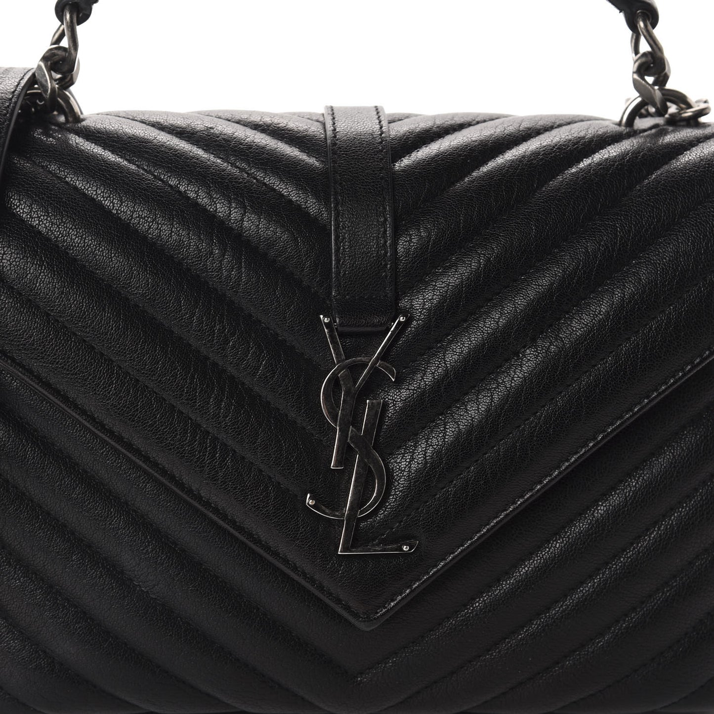 Sheepskin Matelasse Chevron Monogram Medium College Bag Black