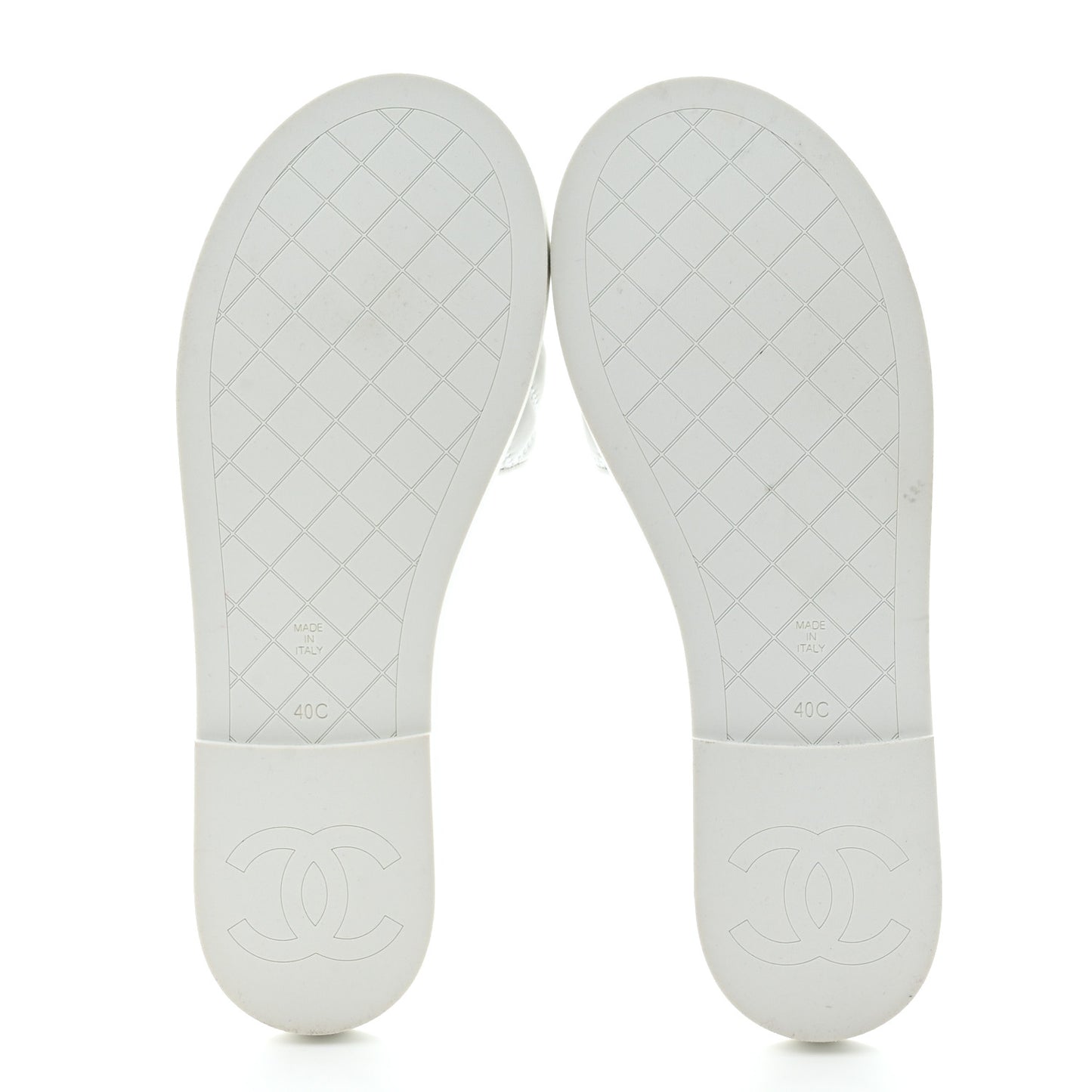Lambskin Quilted Textured CC Mules Sandals 40 White