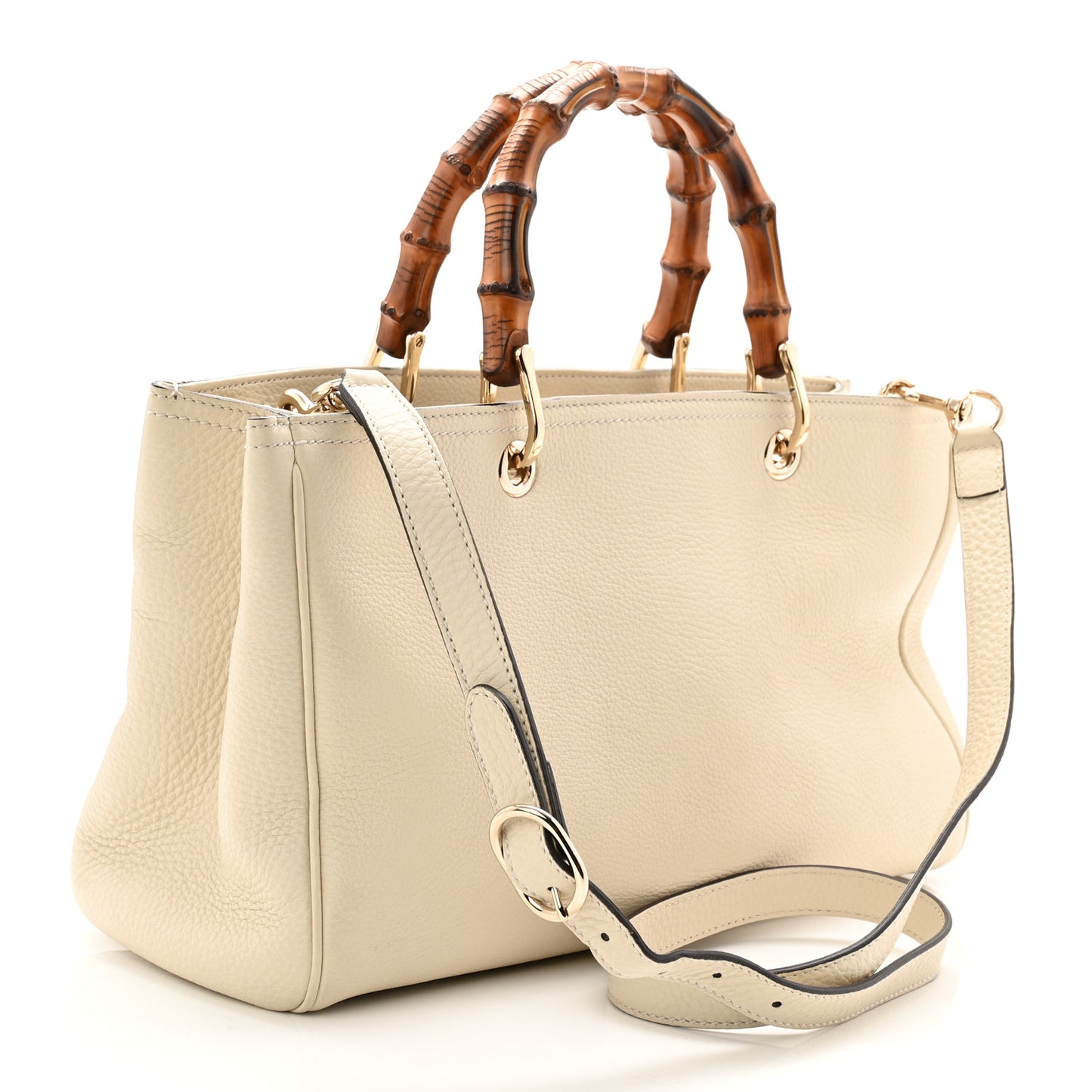 Pebbled Calfskin Medium Bamboo Shopper Tote Off White