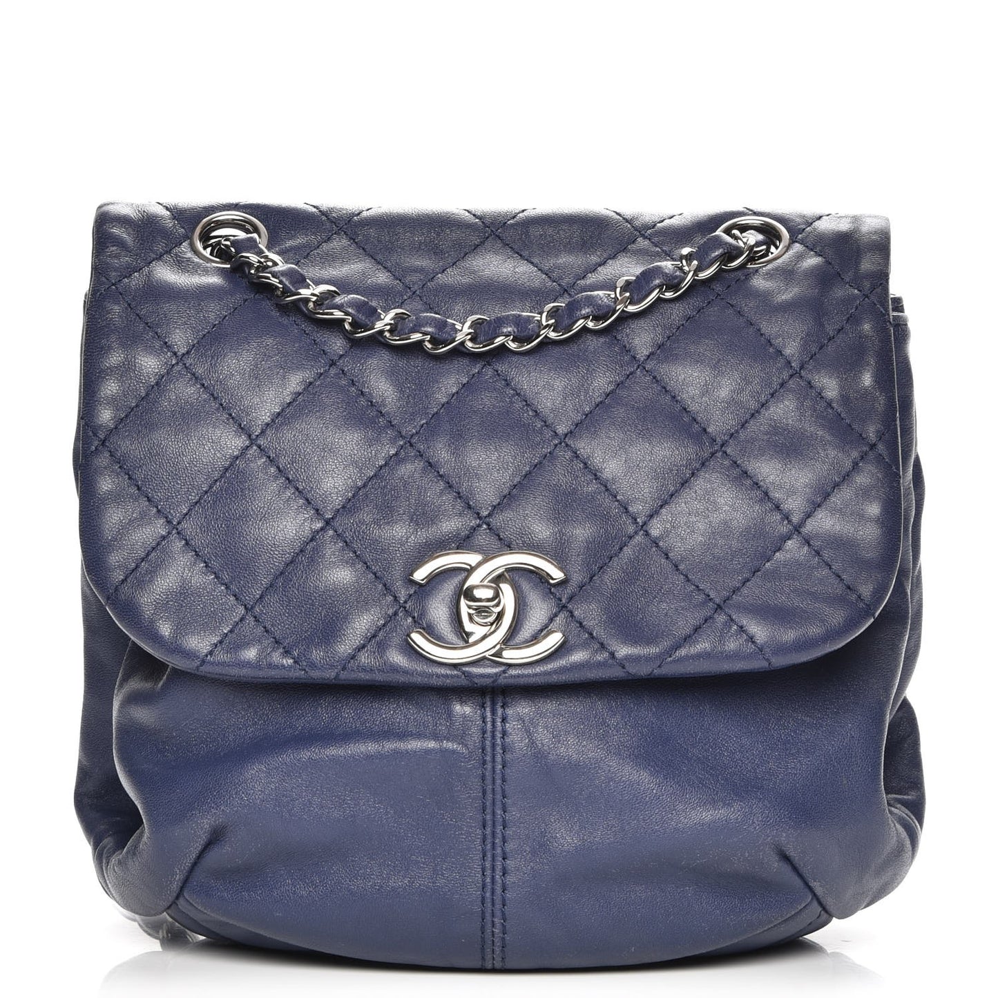 Shiny Lambskin Quilted Mini Trianon Messenger Flap Blue