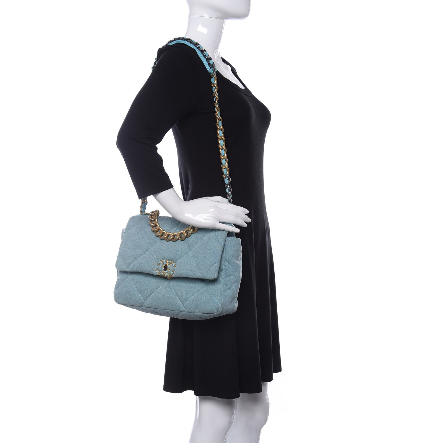 Chanel Denim Quilted Large Chanel 19 Flap Neon Blue 2 of 11