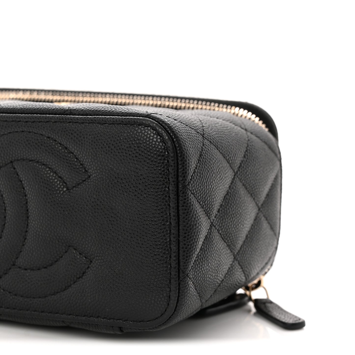 Caviar Quilted Small Vanity Case With Chain Black