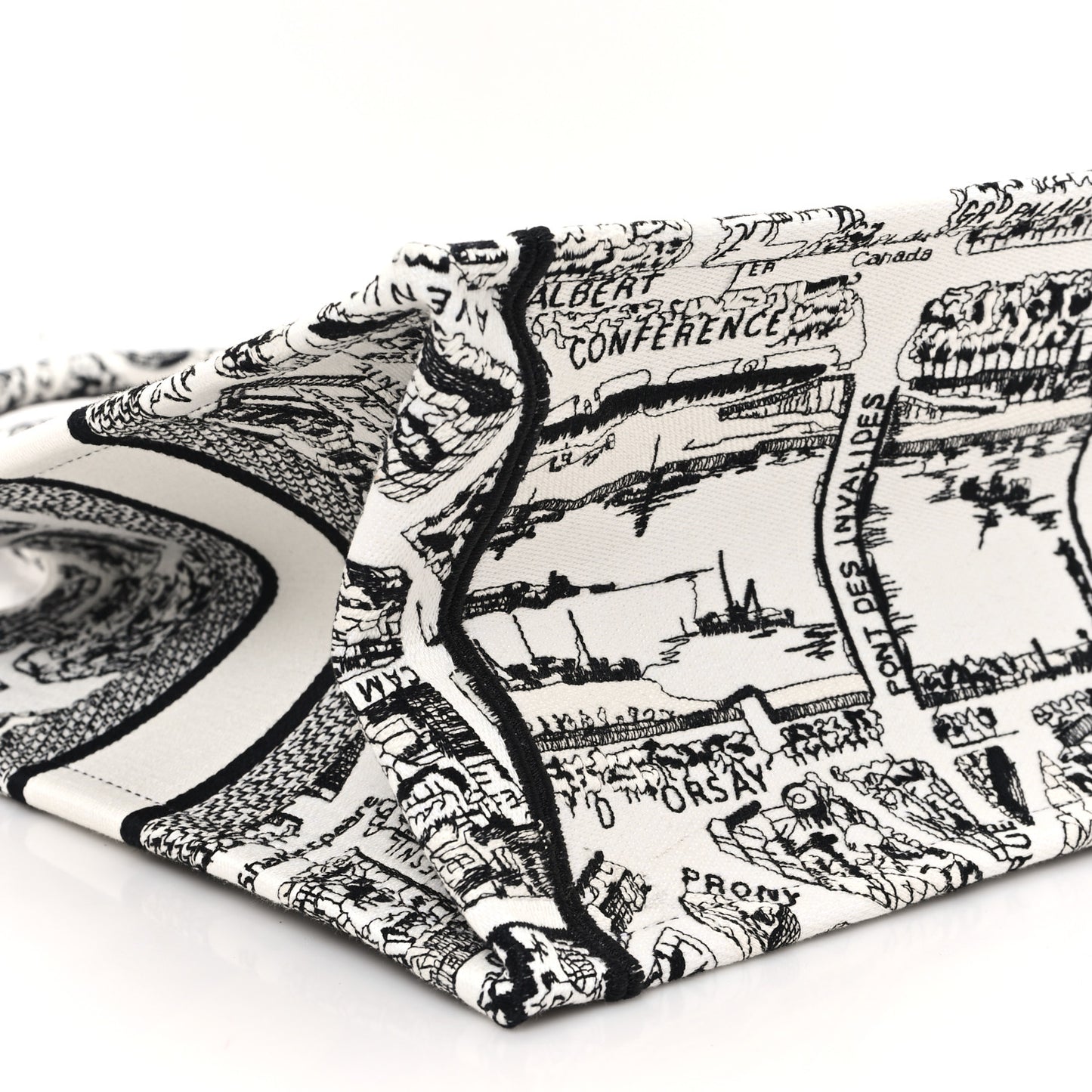 Canvas Embroidered Medium Plan De Paris Book Tote White Black