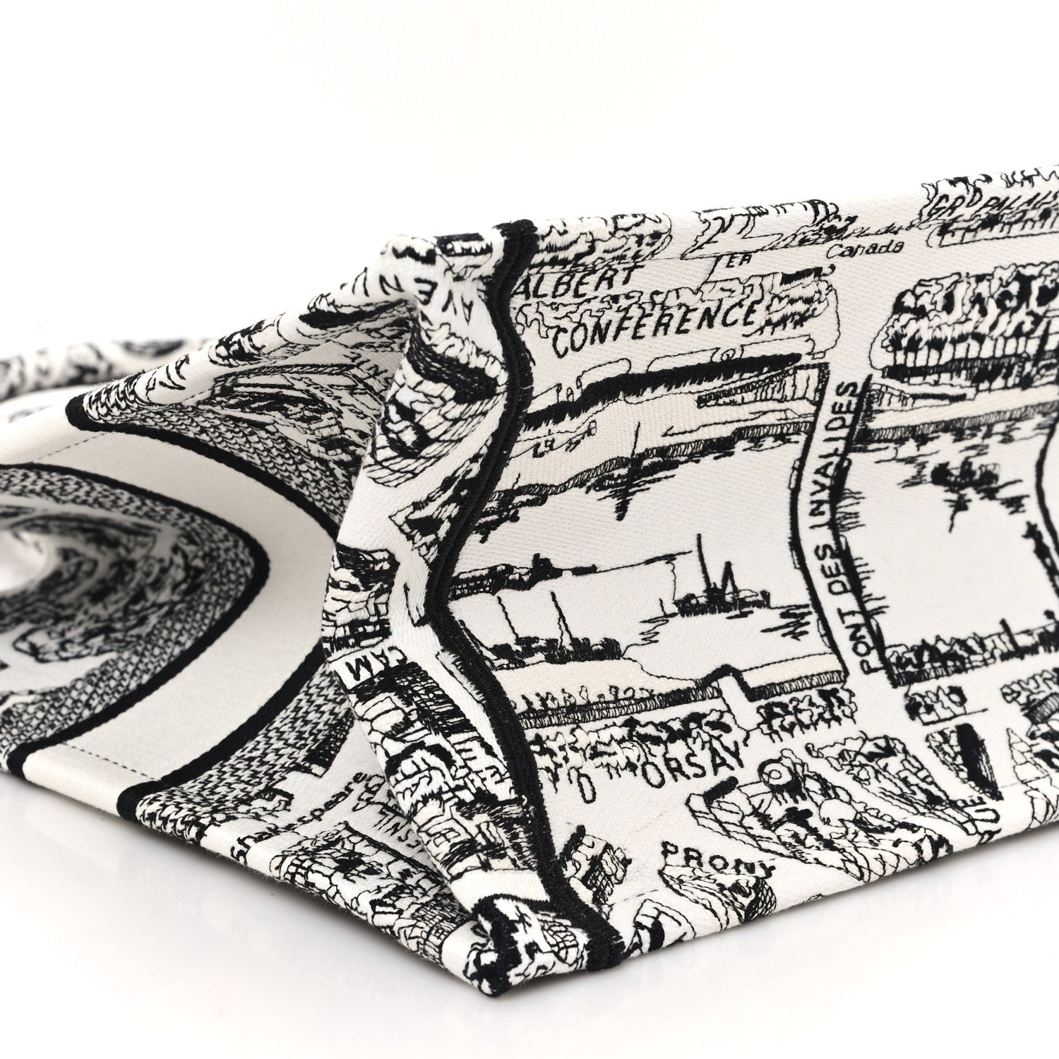 Christian Dior Canvas Embroidered Medium Plan De Paris Book Tote White Black 9 of 11