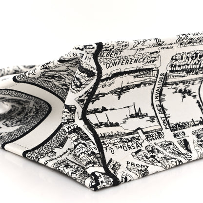 Christian Dior Canvas Embroidered Medium Plan De Paris Book Tote White Black 9 of 11