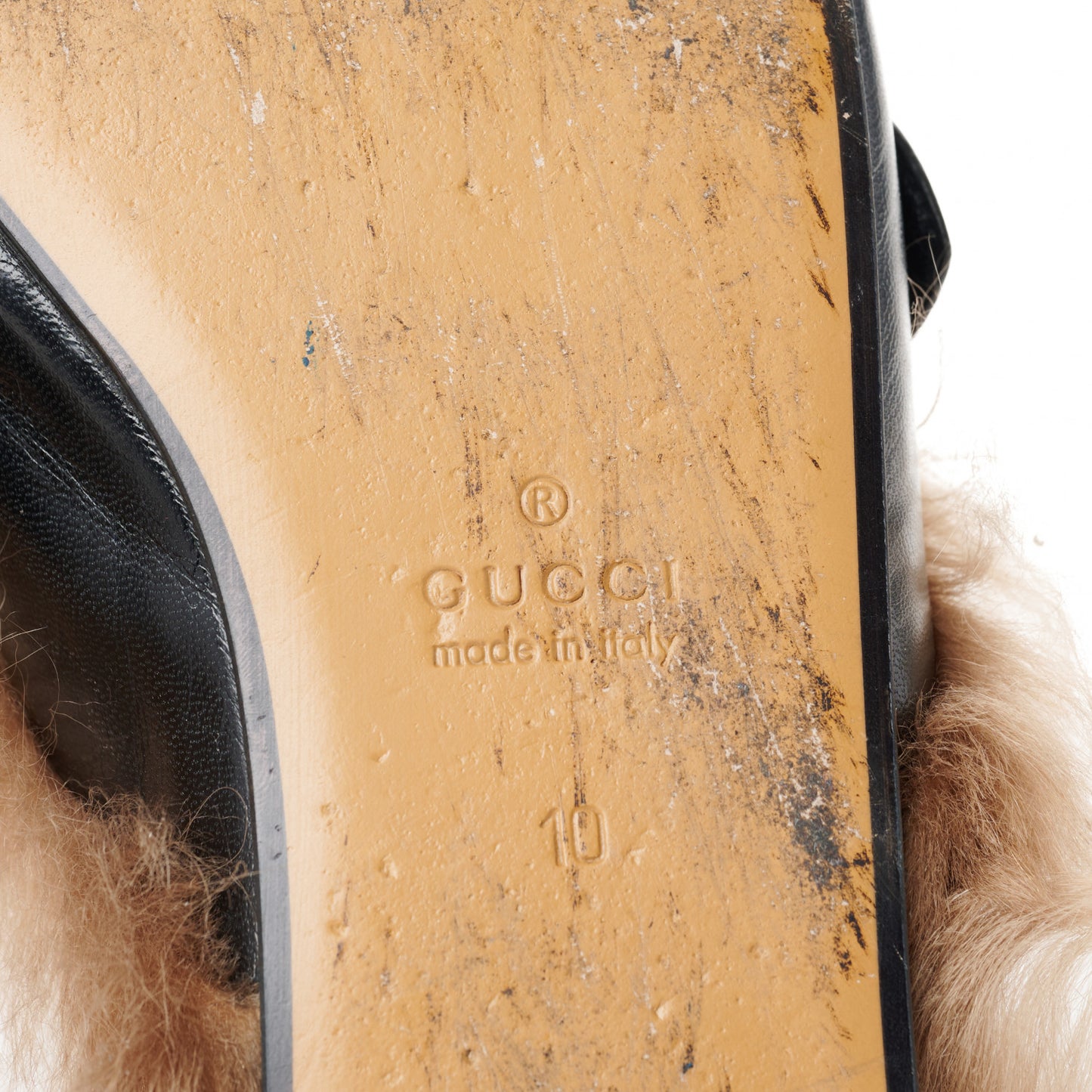Goatskin Fur Web GG Mens Princetown Slippers 10 Black