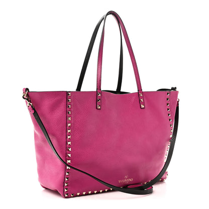 Valentino Garavani Grained Calfskin Medium Rockstud Reversible Tote Black Rose Violet 5 of 16