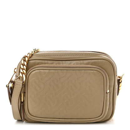 Burberry Calfskin Embossed Monogram Camera Chain Bag Honey 1 of 9