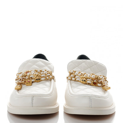 Chanel Lambskin Pearl Crystal Quilted CC Logo Jewelry Loafers 40 White 2 of 8