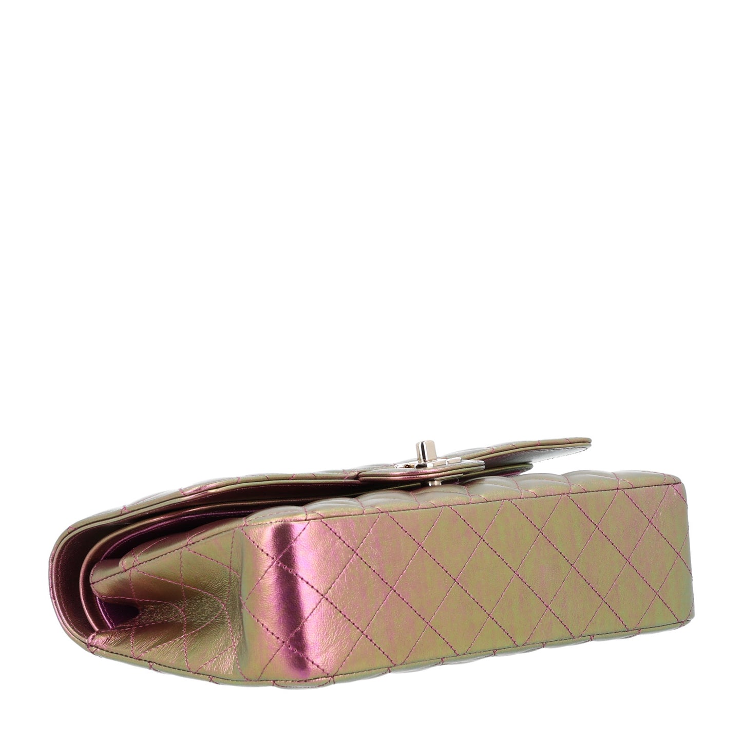 Iridescent Lambskin Quilted Medium Double Flap Purple