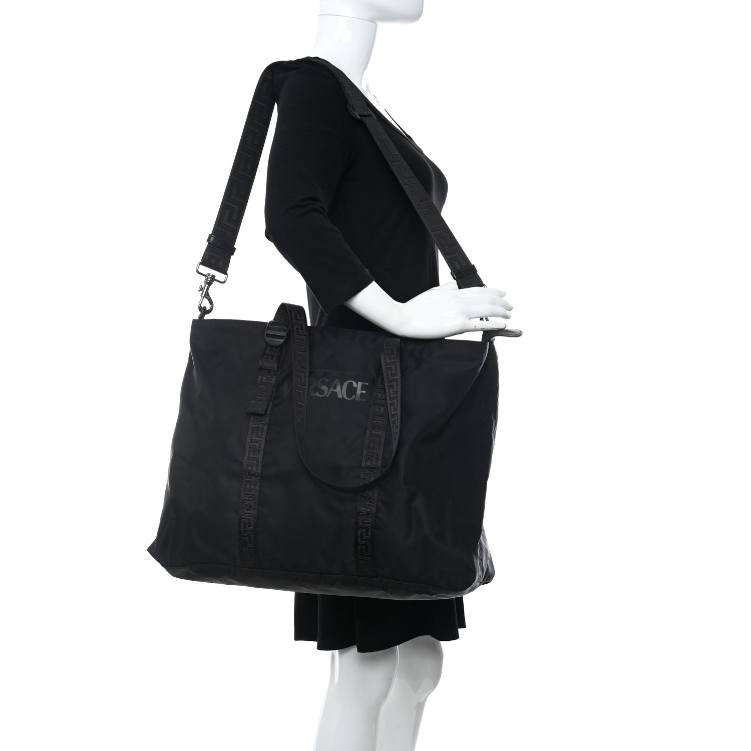 Versace Nylon La Greca Logo Tote Black 2 of 10