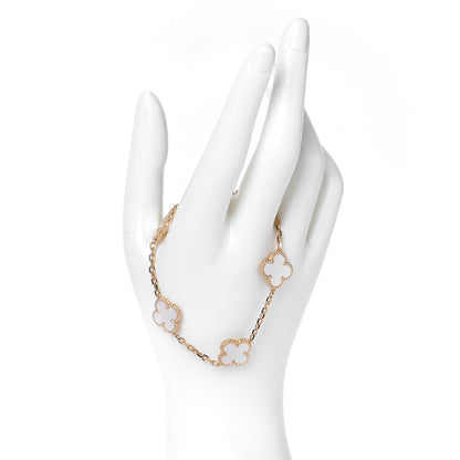 Van Cleef & Arpels 18K Yellow Gold Mother of Pearl 5 Motifs Vintage Alhambra Bracelet 2 of 7