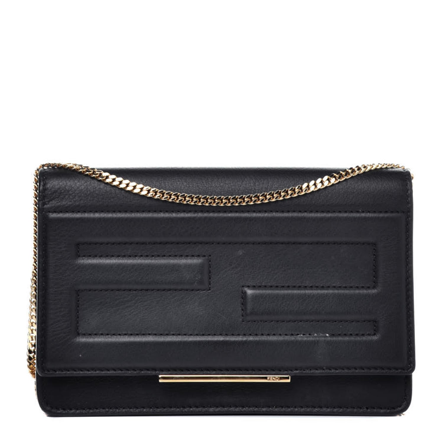 Fendi Vitello Flamingo Tube Wallet on Chain Black 1 of 11