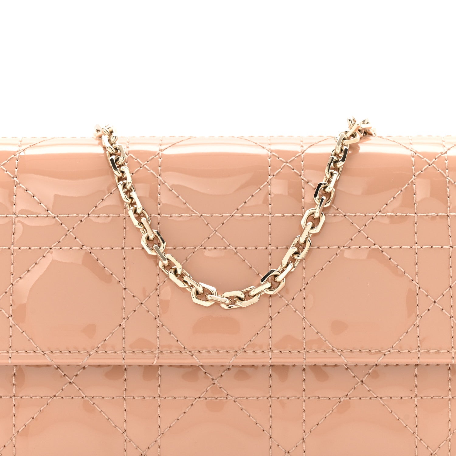 Christian Dior Patent Cannage Lady Dior Rendezvous Wallet On Chain Rose De Vents 8 of 14